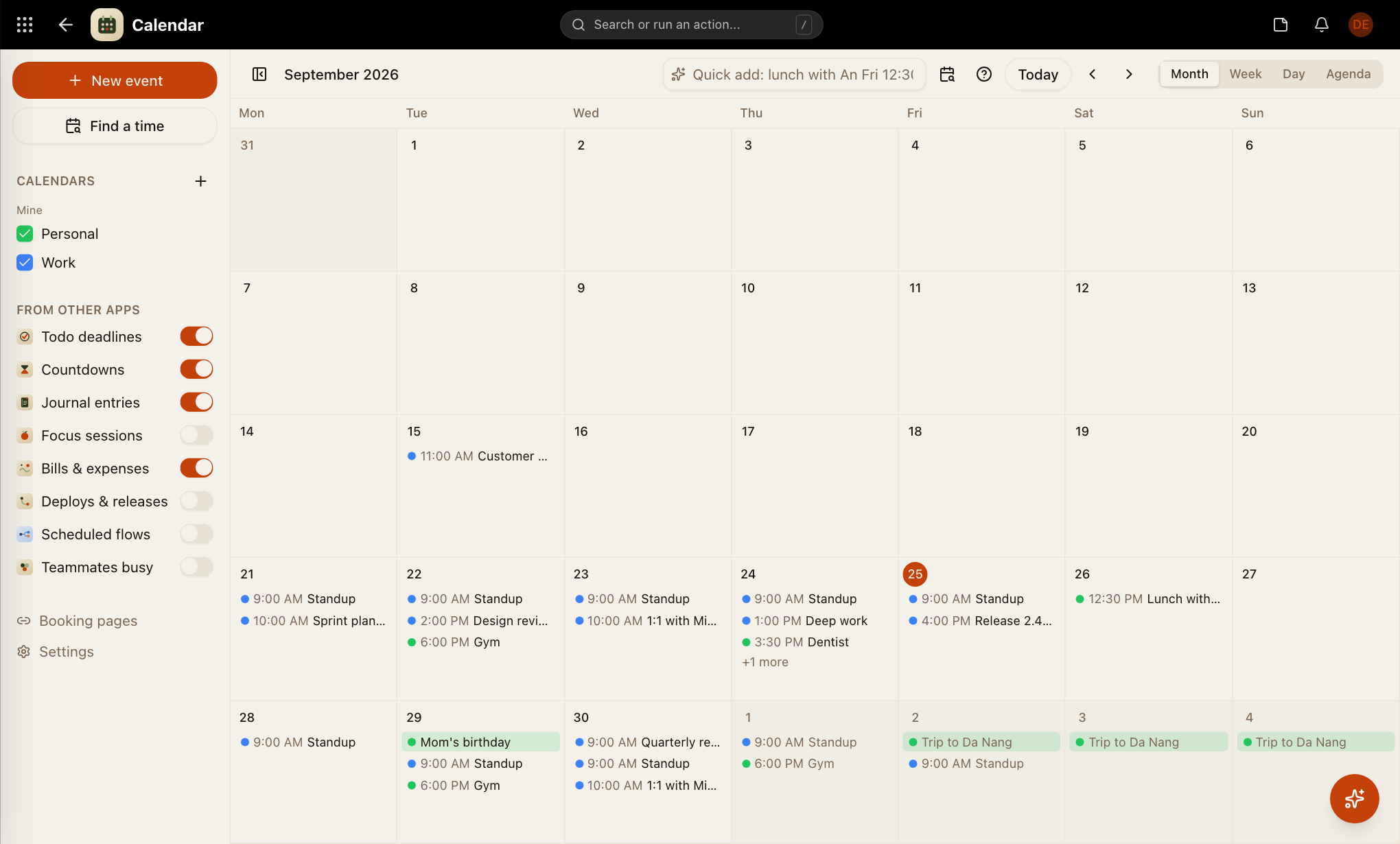Calendar screenshot