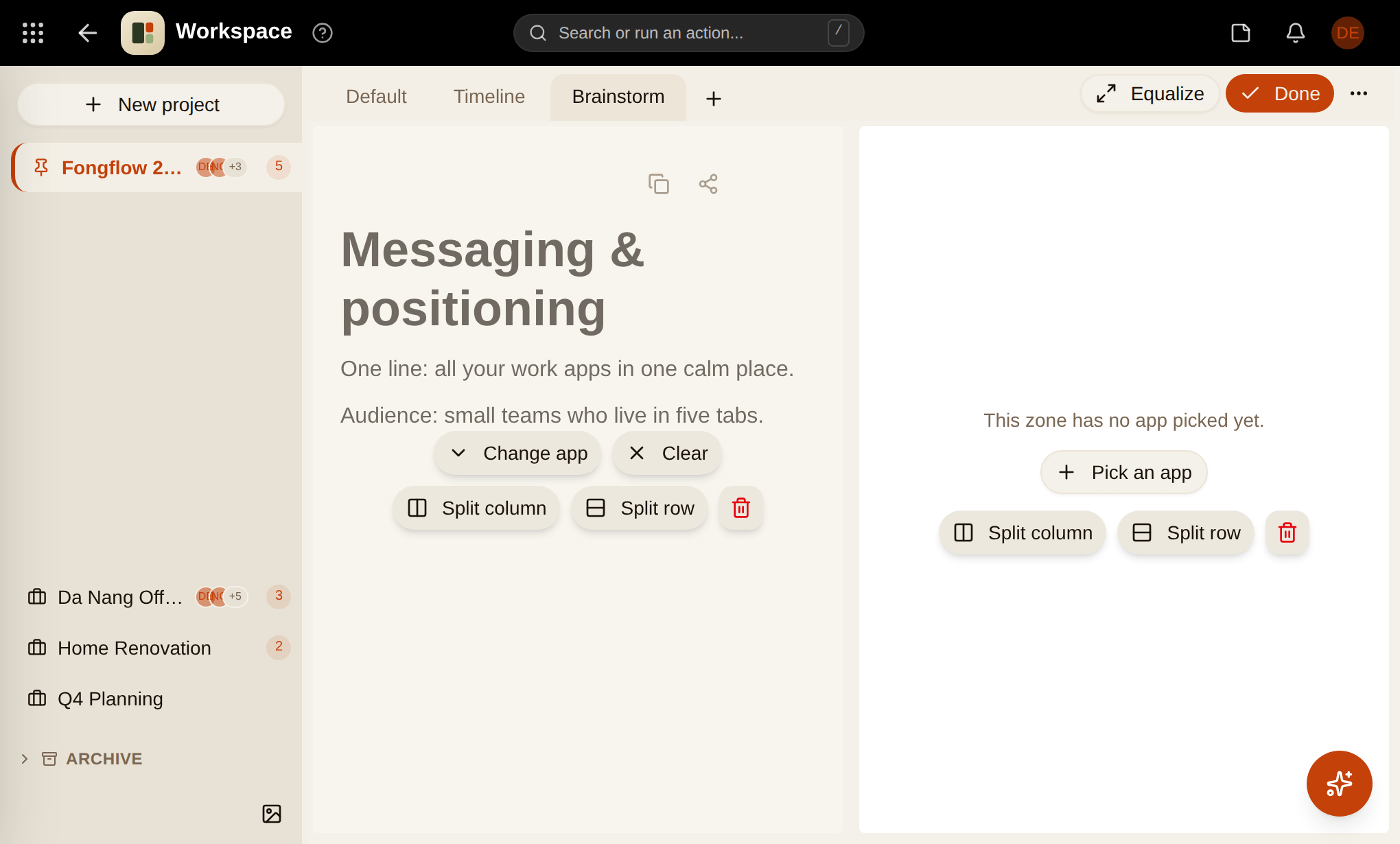 A dashboard you arrange yourself — fongflow screenshot